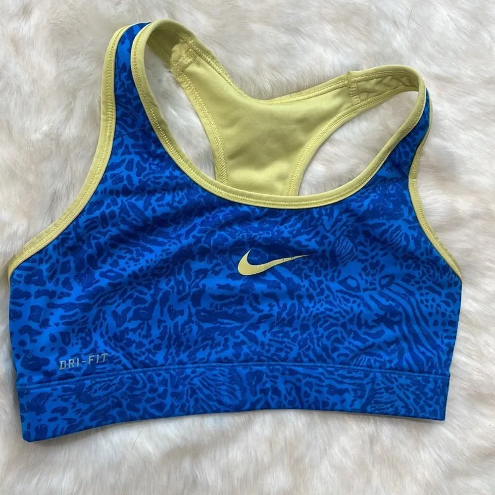 Nike Pro sports bra blue yellow design S design size small s Y2K vintage